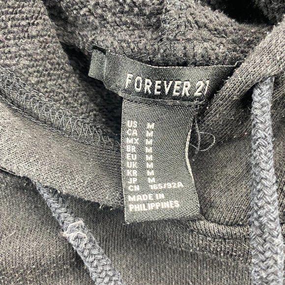 Forever 21 Hoodie Sweater Women Medium M Black Crop Top Cropped Flaming Roses - Picture 2 of 6